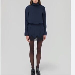 Renggli navy silk skirt and turtleneck set